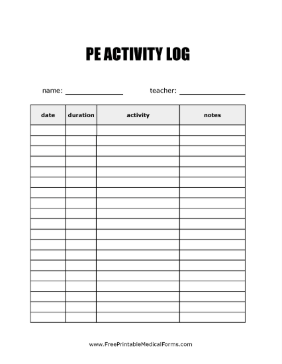 Homeschool PE Activity Log Medical Form