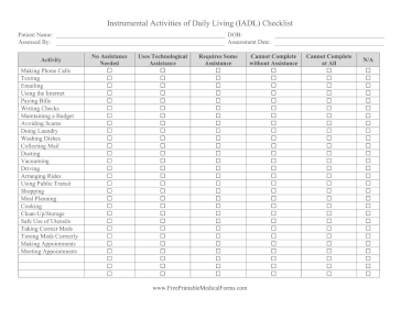 IADL Checklist Medical Form