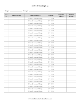 INR Anticoagulation Tracker Medical Form