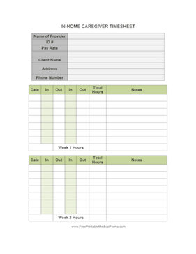 In-Home Caregiver Timesheet Medical Form