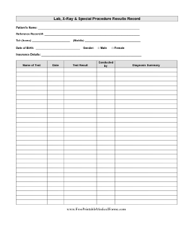 Lab Results Record Medical Form