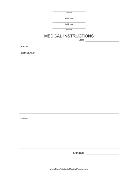 Medical Instructions Form Medical Form