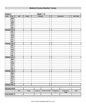 Medical Practice Monthly Tracker Medical Form