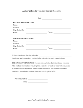 Medical Records Transfer Form Medical Form