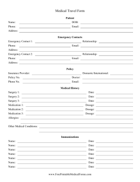 Medical Travel Form Medical Form