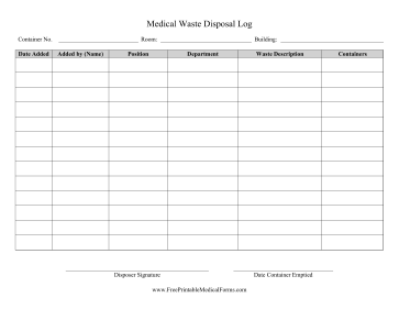 Medical Waste Disposal Log Medical Form