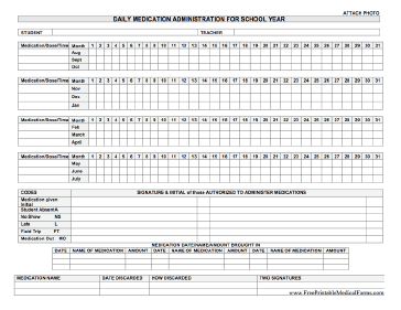 Daily Medication Administration for School Year Medical Form