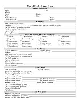 Mental Health Intake Form Medical Form