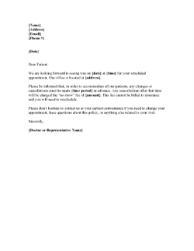 No Show Letter From Doctor Medical Form