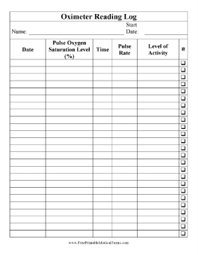 Oximeter Reading Log Large Print Medical Form