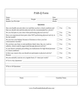 PAR-Q Form Medical Form