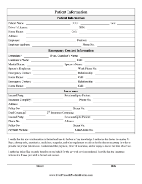 Patient Information Form Medical Form