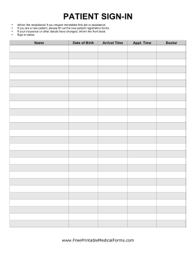 Patient Sign In With Arrival Information Medical Form