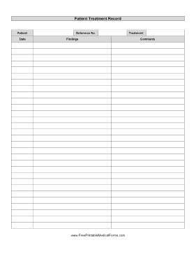 Patient Treatment Record Medical Form