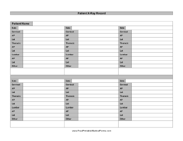 Patient X-ray Record Medical Form