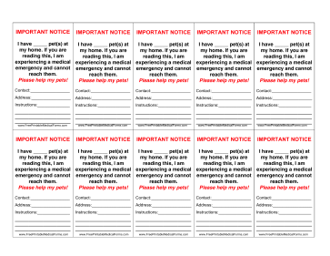 Pet Emergency Wallet Card Medical Form