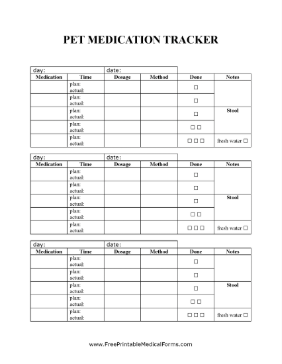 Pet Multiple Daily Medications Tracker Medical Form
