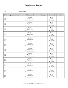 Pet Supplement Tracker Medical Form