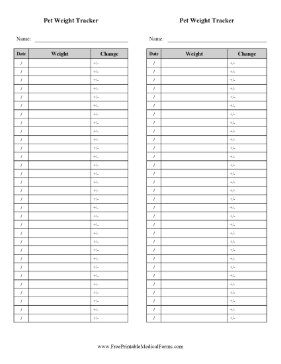 Pet Weight Tracker Medical Form