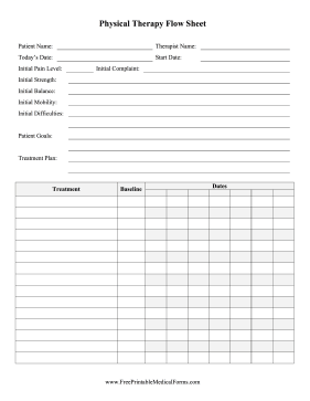 Physical Therapy Flow Sheet Medical Form