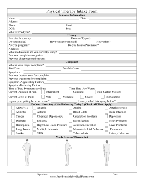 Physical Therapy Intake Form Medical Form