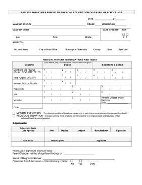 School Physical Medical Form