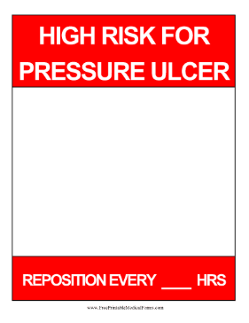 Pressure Ulcer Risk Hospital Door Sign Medical Form