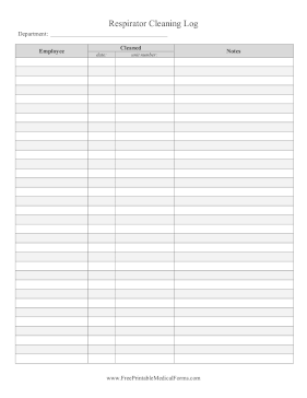 Respirator Cleaning Log Medical Form