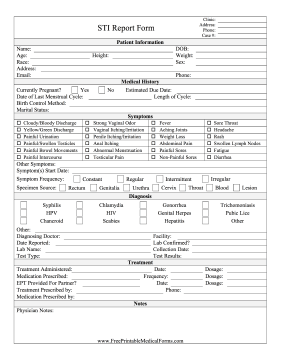 Sexually Transmitted Disease Report Medical Form