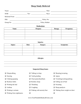 Sleep Study Form Medical Form