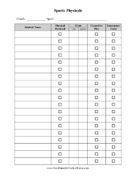 Sports Physical Tracker Medical Form