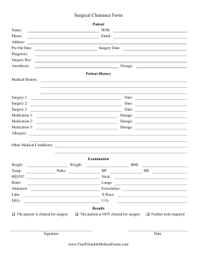 Surgical Clearance Form Medical Form