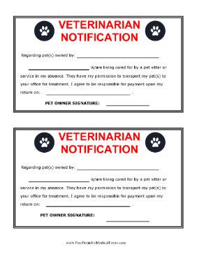 Veterinarian Treatment Permission Medical Form