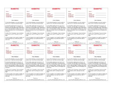 Wallet-sized Diabetes Information Card Medical Form