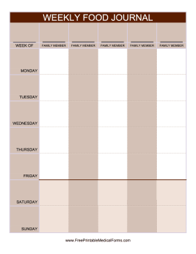 Printable Weekly Family Food Journal