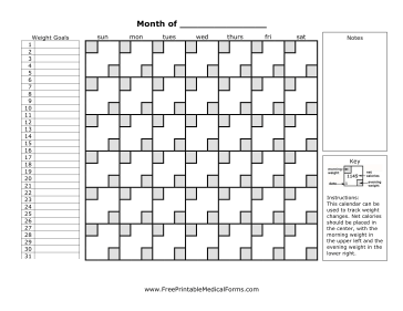 Weight Calendar Medical Form