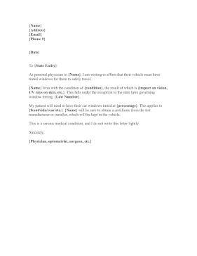 Window Tinting Letter From Doctor Medical Form